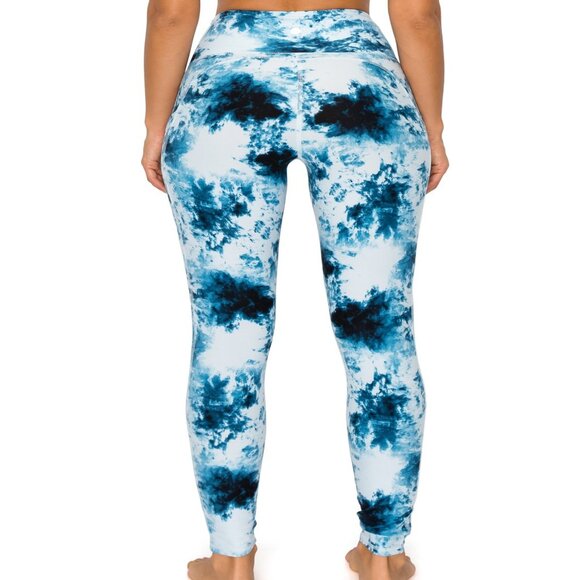 Women's Premium Detail Active Full-Length Leggings w/Pockets Aqua Tie Dye S-XL - Picture 3 of 5